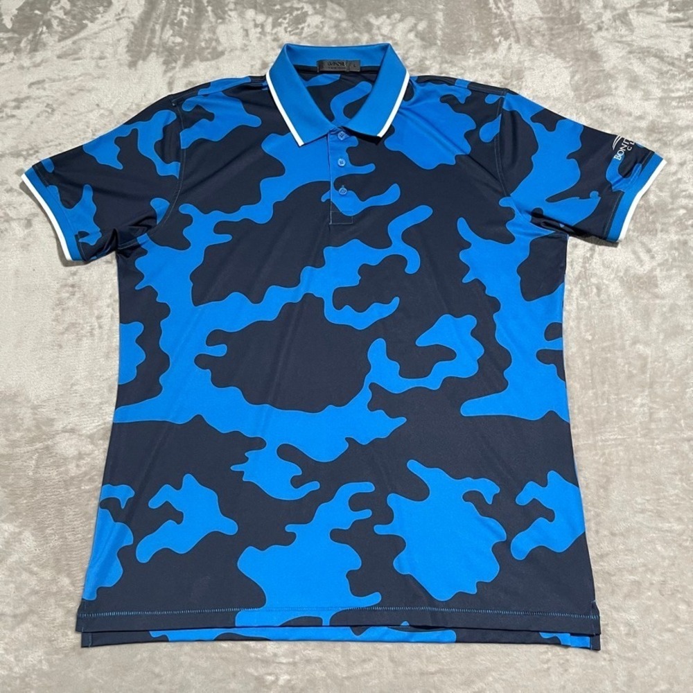 G/Fore Shirt Mens Large Blue Polo Camo Performance Golf Stretch